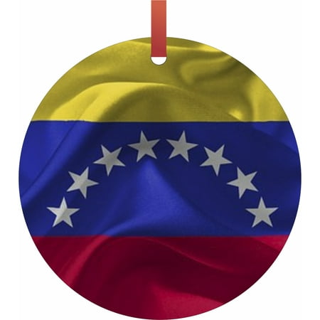 Venezuela Christmas Ornaments Venezuela Flag Hanging Round Shaped Tree Ornament - (Flat) - Holiday Christmas - Tm - Made in the USA ()
