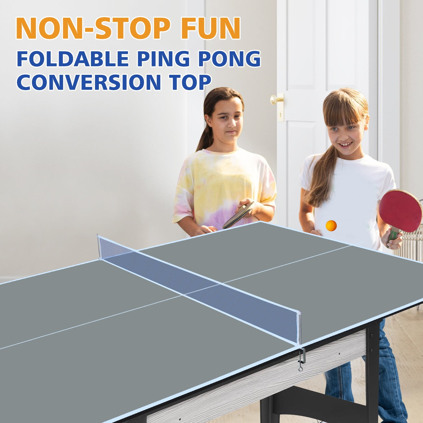 6*3ft Outdoor Grey Mid-Size Ping Pong Conversion Top Foldable & Portable Table Tennis Tabletop for Indoor Games