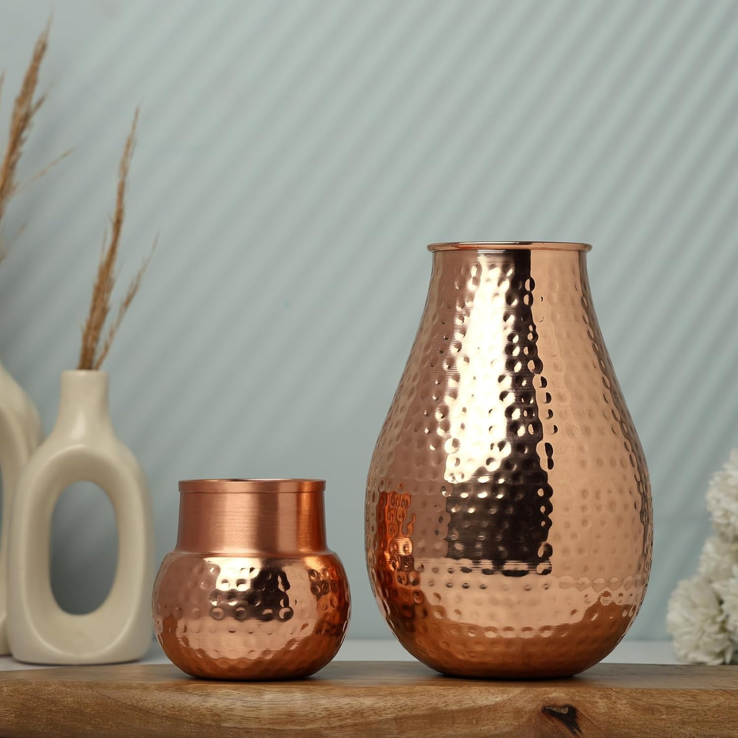 Pure Copper Bedside Water Carafe – 1.6L (54.10 fl oz) | Ayurvedic Health Benefits | Eco-Friendly Water Pitcher | Handcrafted in India