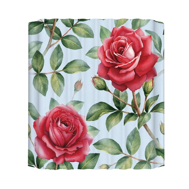 yulier Rideau de Douche Saint-Valentin Rose Rouge Tissu Imperméable Rideau de Douche Décoration Salle de Bain 35x71 Pouces