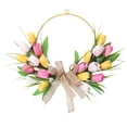 thumbnail image 2 of Artificial Tulip Wreath for Front Door, 15.7'' Yellow Tulip Floral Spring Door Wreath with Metal Hoop, Burlap Bow, Fake Tulips for Wedding Decor, Boho Easter Decor, Holiday Wall Party Supplies, 2 of 6