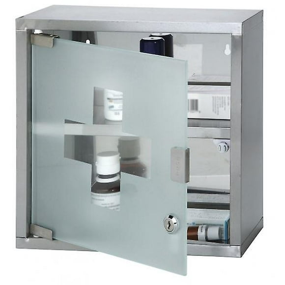 Medicine Cabinet Stainless Steel With Glass Door 30x12x30cm