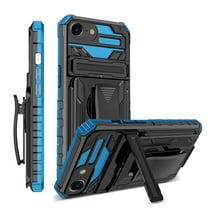 For iPhone 7 Plus / iPhone 8 Plus Case with Belt Clip Holster, Heavy Duty Military Grade Drop Protective, 360° Rotating Kickstand Shockproof TPU Shell Durable Rugged Cover, Blue
