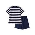 thumbnail image 2 of HILEELANG Little/Big Boys 4–13 Navy Stripe 2-Piece Outfit, Cotton-Blend Stretch T-Shirt and Knit Shorts Set, Summer Clothes for Boys, Size 8-9Y, 2 of 8