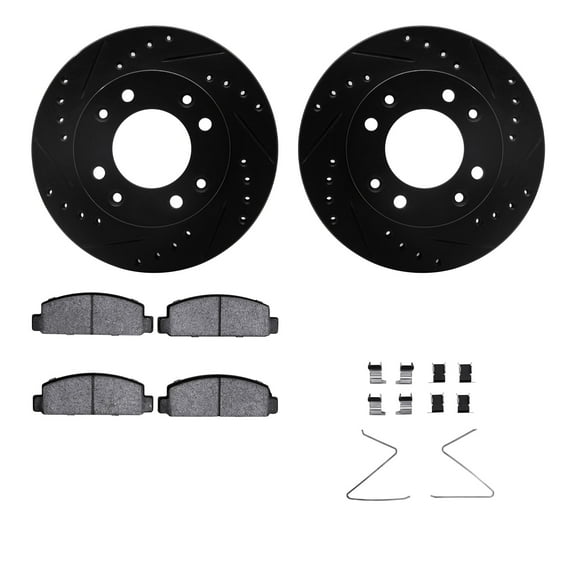 Dynamic Friction Company Front Brake Rotors-Drilled and Slotted-Black with 5000 Advanced Brake Pads includes Hardware 8512-80097