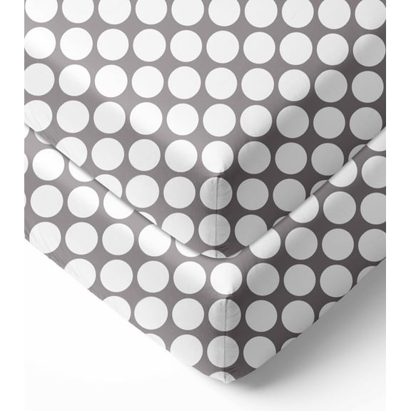Bacati - MixNMatch Large Dots Crib/Toddler Bed Fitted Sheets 100% Cotton Percale, Grey, 2-Pack