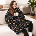 thumbnail image 4 of Game Controller Black Pattern Double-Sided Sherpa Fleece Wearable Blanket Hoodie, Oversized Thick Fuzzy Pullover with Giant Pocket for Women & Men, 4 of 6