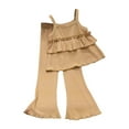 thumbnail image 2 of Blekii Girls Two Piece Set Flared Pants, Girls Two Piece Set: Flared Nine Point Pants & Top, Spring Summer Fall Comfortable Suspenders Outfit for Kids Spring Summer Fall Suspenders Outfit Spring, 2 of 7
