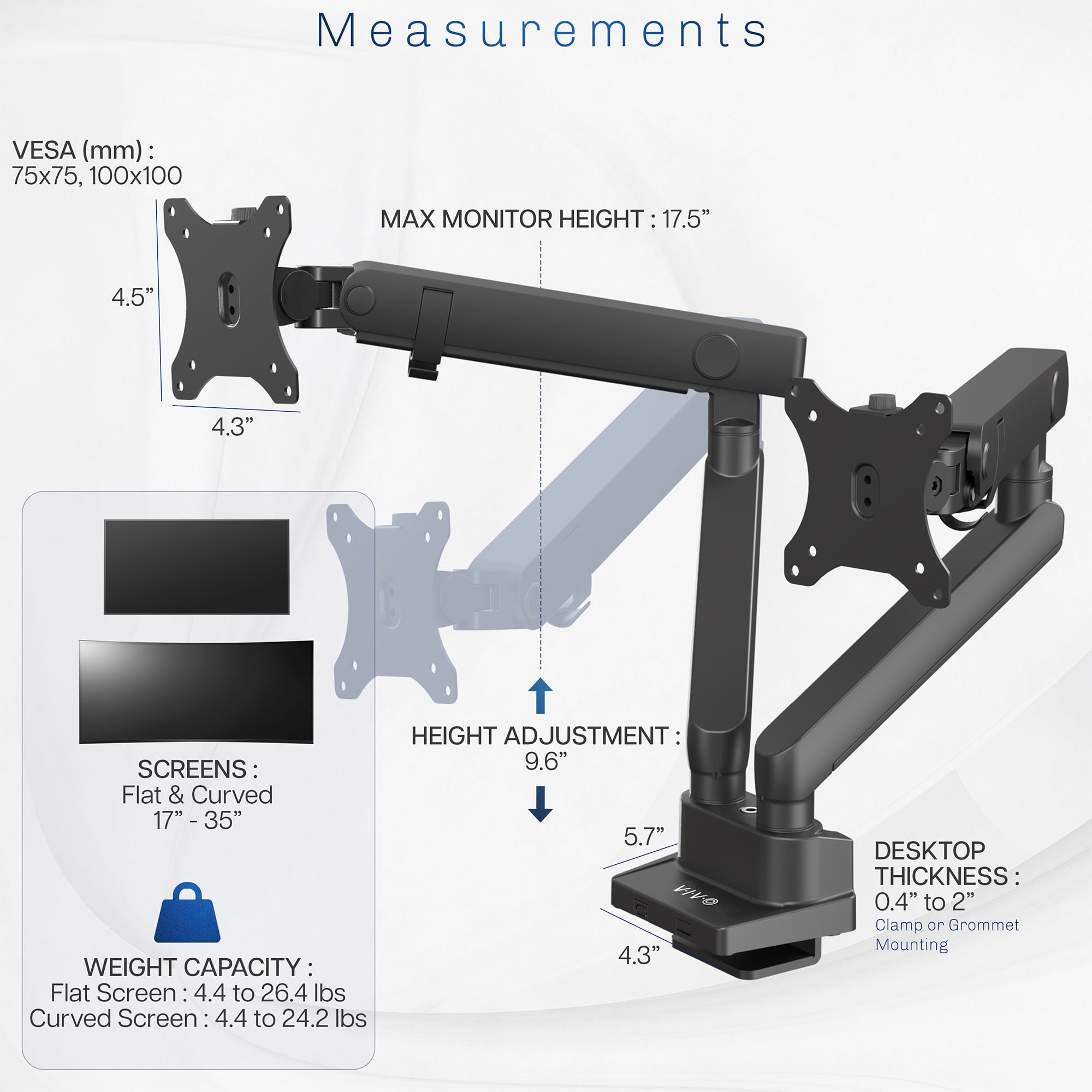 VIVO Premium Aluminum Full Motion Dual Monitor Lift Engine Arm Desk Mount Stand