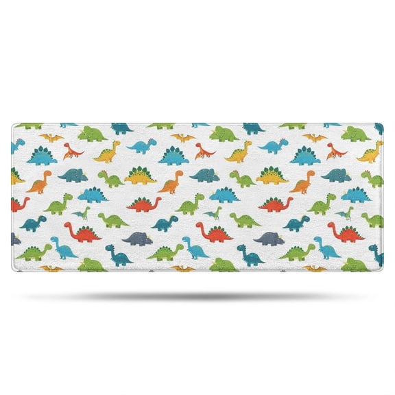 Dinosaur and Silhouettes White Pattern Non Slip Microfiber Bathroom Rugs, Soft Rubber Backing Bath Mats for Bathroom Floor Tub and Shower,24"x60"