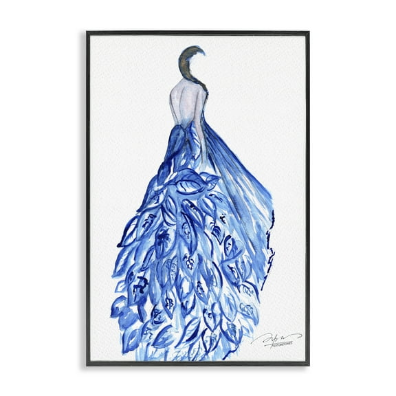 Stupell Industries Chic Blue Fluttering Dress Fashion Painting Black Framed Art Print Wall Art, 12 x 18