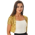 thumbnail image 3 of CHICTRY Womens Short Sleeve Crop Top Outwear Shiny Sequins Bolero Cardigan Gold One Size, 3 of 7