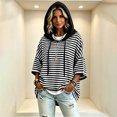 thumbnail image 2 of Oversized Stripes Hoodies for Women Batwing Short Sleeve Crewneck Hooded Drawstring Sweatshirts Spring Fall (M, Black), 2 of 8
