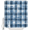 thumbnail image 2 of Waterproof Shower Curtain, Blue Checkered Polyester Fabric Bathroom Curtains with 12 Hooks, 66" W x 72" H, Vintage Watercolor Blue Plaid Quick-Drying Bathtub Curtain, 2 of 6