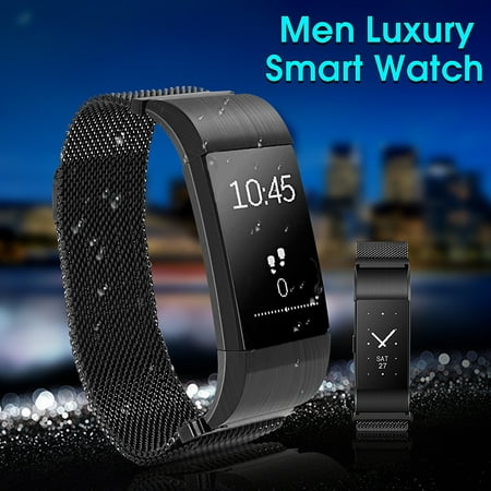 Metal Strap Smart Watch Sports Bracelet Men Wristband Heart Rate Monitor Fitness Tracker Pedometer Waterproof for IOS Android iPhone Smartphone