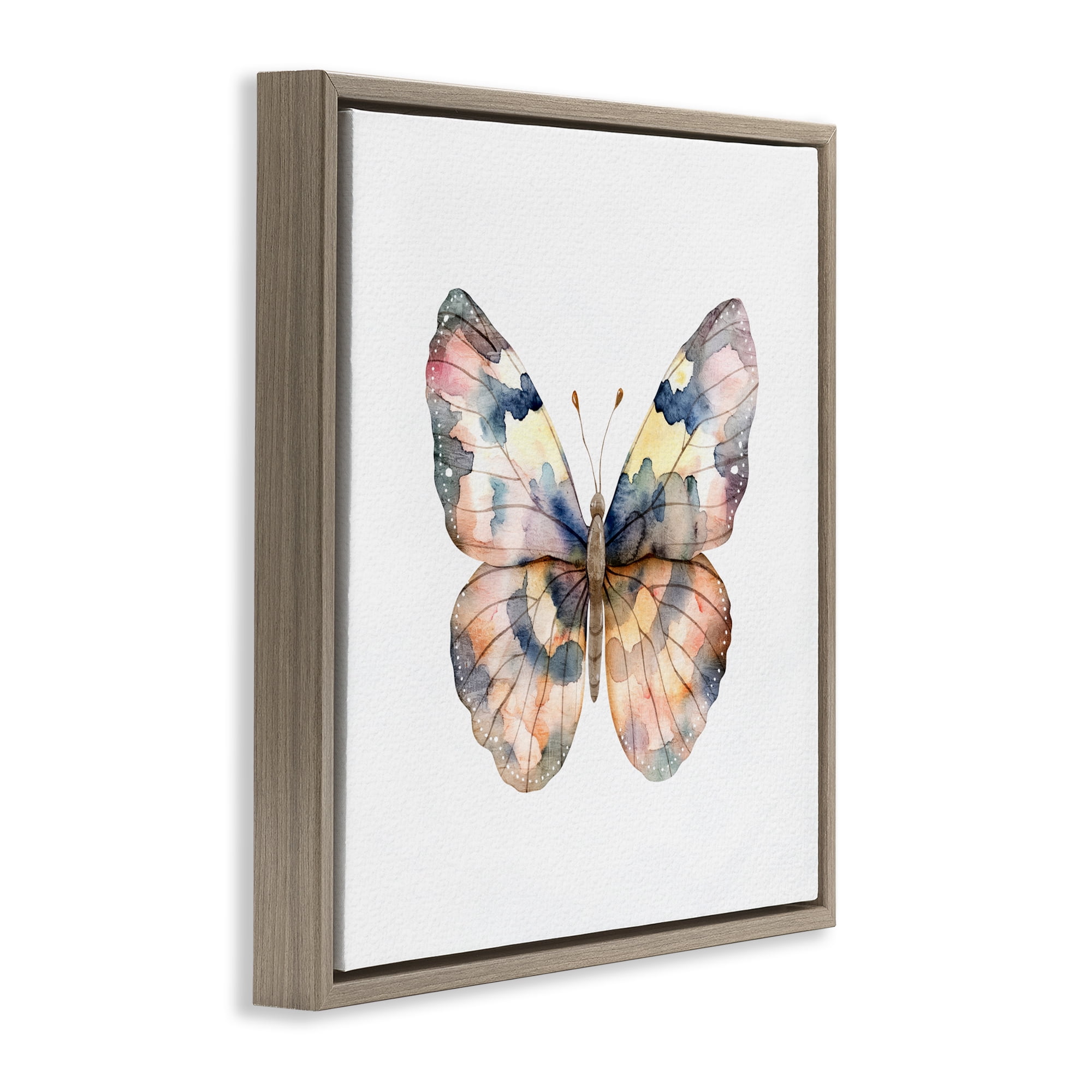 Stupell Industries Traditional Watercolor Butterfly Brown Framed Floater Canvas Wall Art, design by Kim Allen