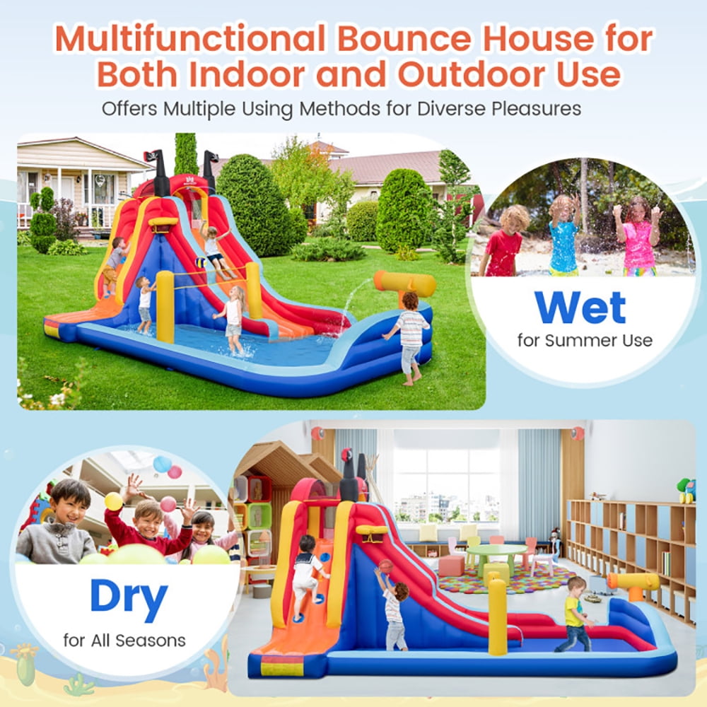 Aimee Lii 5-in-1 Inflatable Bounce House with 2 Water Slides and Large Splash Pool Without Blower, Kids Water Park Bounce House