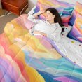 thumbnail image 3 of Castle Fairy Pastel Wave Mountain Print Queen Bedding 7pcs,Flowing Layer Hill Sky Abstract Art Bedding Comforter Set Queen,Pink Teal,Reversible, 3 of 7