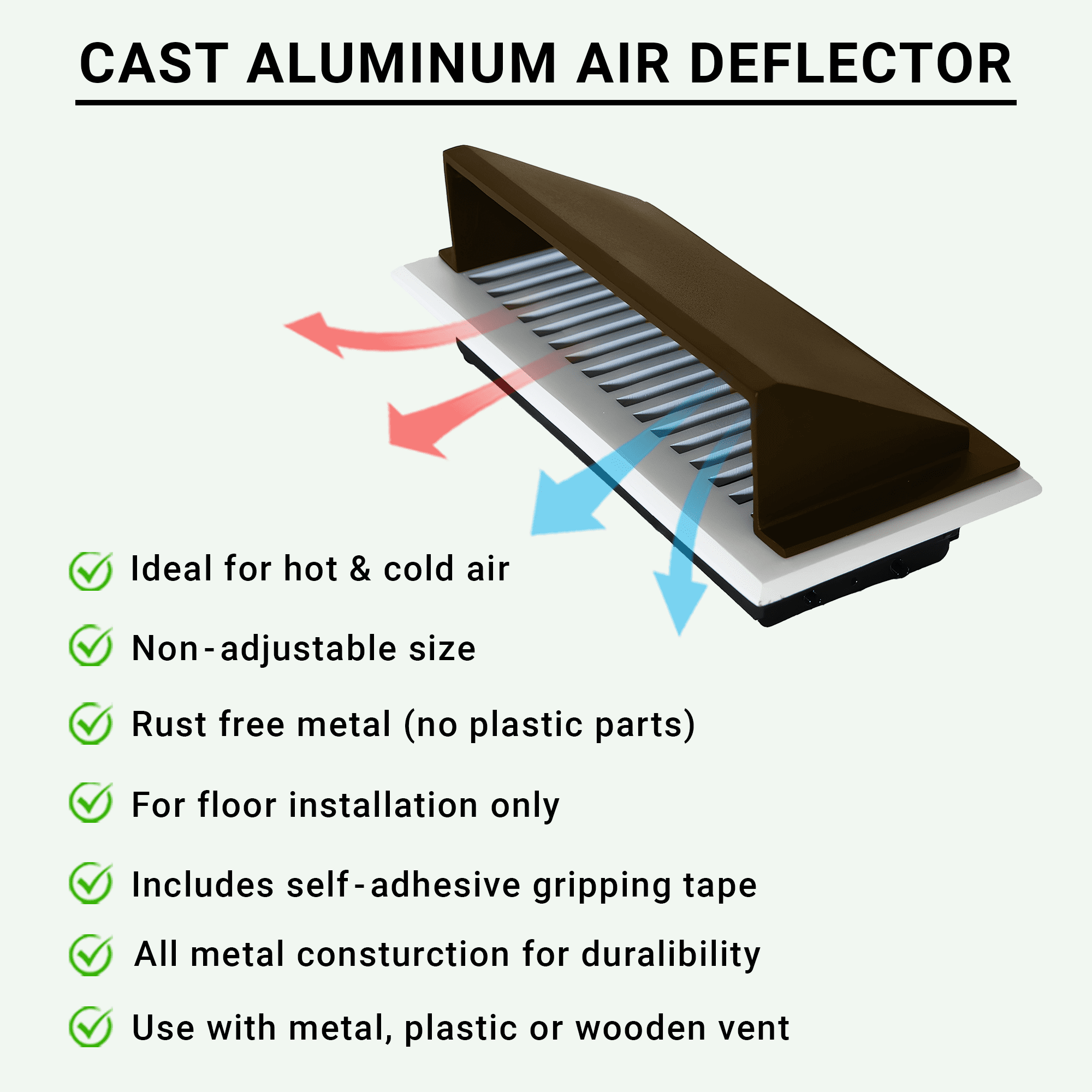Solid Metal Deflector 2"x14" Unbreakable Cast Aluminum | Air & Heat Diverter