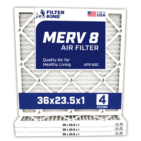 Filter King 36x23.5x1 Air Filter | 4-PACK | MERV 8 HVAC Pleated A/C Furnace Filters | MADE IN USA | Actual Size: 36 x 23.5 x .75"