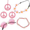 thumbnail image 1 of Gafas de carnaval hippies bohemias y pendientes con el logotipo del símbolo de la paz, collar, corona y diadema, 1 of 1