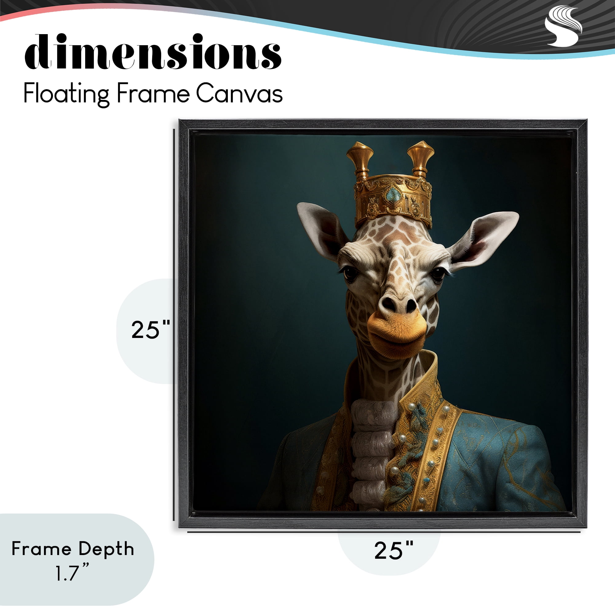 Stupell Industries Giraffe Gaze in Regal Crown Black Framed Floater Canvas Wall Art, design by Lazar Studio