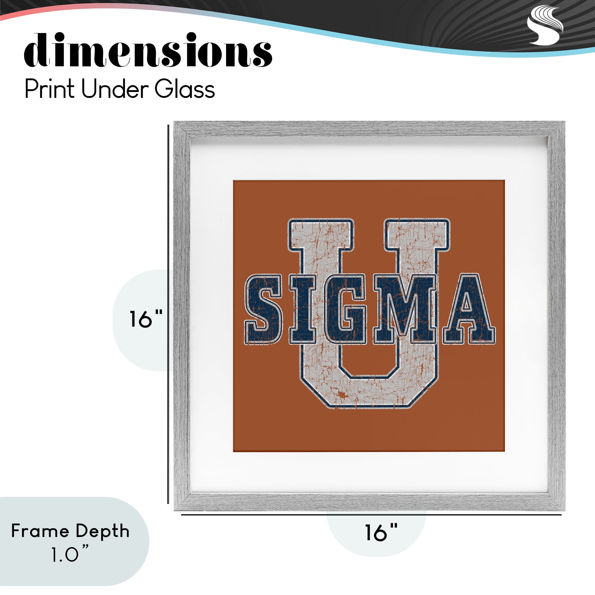 Stupell Industries Sigma University on Brown Gray Framed Print Under Glass, design by Grotto Studios