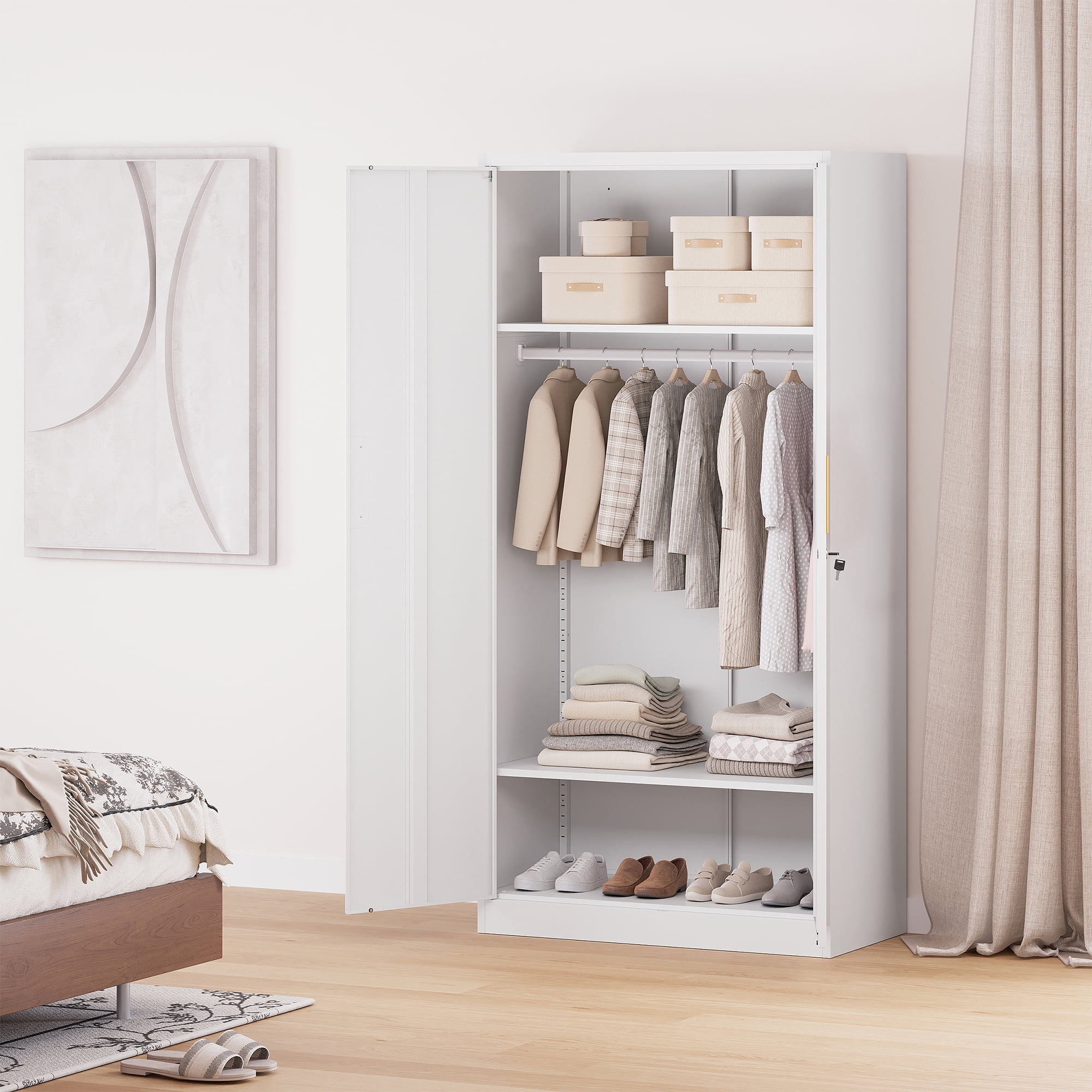 Fesbos Metal Wardrobe Cabinets with Lock, Clothing Locker 72" X 36" X 18" Storage Cabinets for Home Room, Fire Department, Employee,Gym,Government (White)