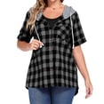 thumbnail image 4 of Horkkom Hoodies for Women Cotton Button Down Plaid Print Flannel Shirts Short Sleeve Daily Casual Tops M, 4 of 6
