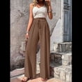 thumbnail image 4 of Pantalones de Salón de Pierna para Mujer, Cintura Alta, Ajustables, con Nudo de Lazo, Holgados. Color Café S, 4 of 10