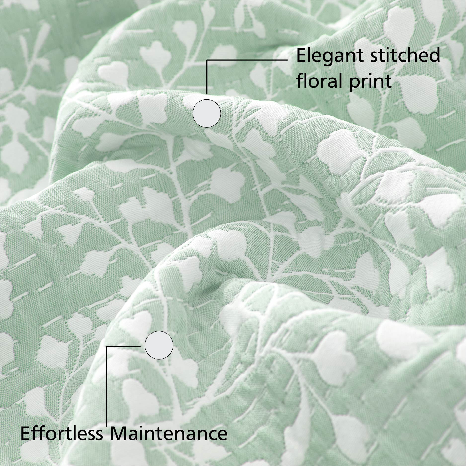 Mainstays Botanical Floral Stitched Pillow Sham, Standard, Light Green, 1 Pack