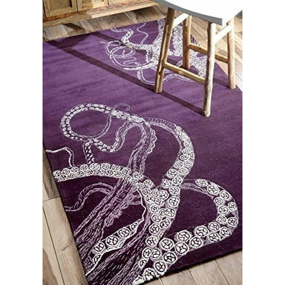 Octopus purple 3'x5′ Area Rug Handcrafted Motif Floral Design Oriental Traditional Design Non-Shedding Fine Wool Pile & Easy-Care Areas in Living Room Bedroom