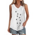 thumbnail image 1 of Tops de Lino para las Mujeres Pequeña Impresión Cuello Redondo Botón Arriba Manga Corta, Tops Cortos para las Mujeres, 1 of 6