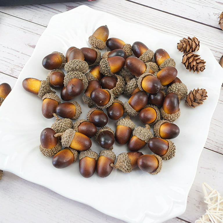 Syhood 300 Pieces Artificial Acorn Decor Fake Nutty Craft Acorns Acorn with  Natural Acorn Cap Fruit Props Simulation Mini Acorns for Fall Home Kitchen