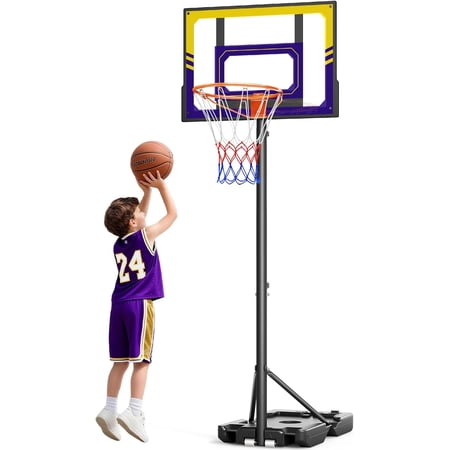 TONBUX Kids Basketball Hoop Outdoor, 3.5-7ft Stepless Adjustable Height, Portable Basketball Hoop for Kids in Backyard, Driveway and Indoor, Shatterproof PC Backboard