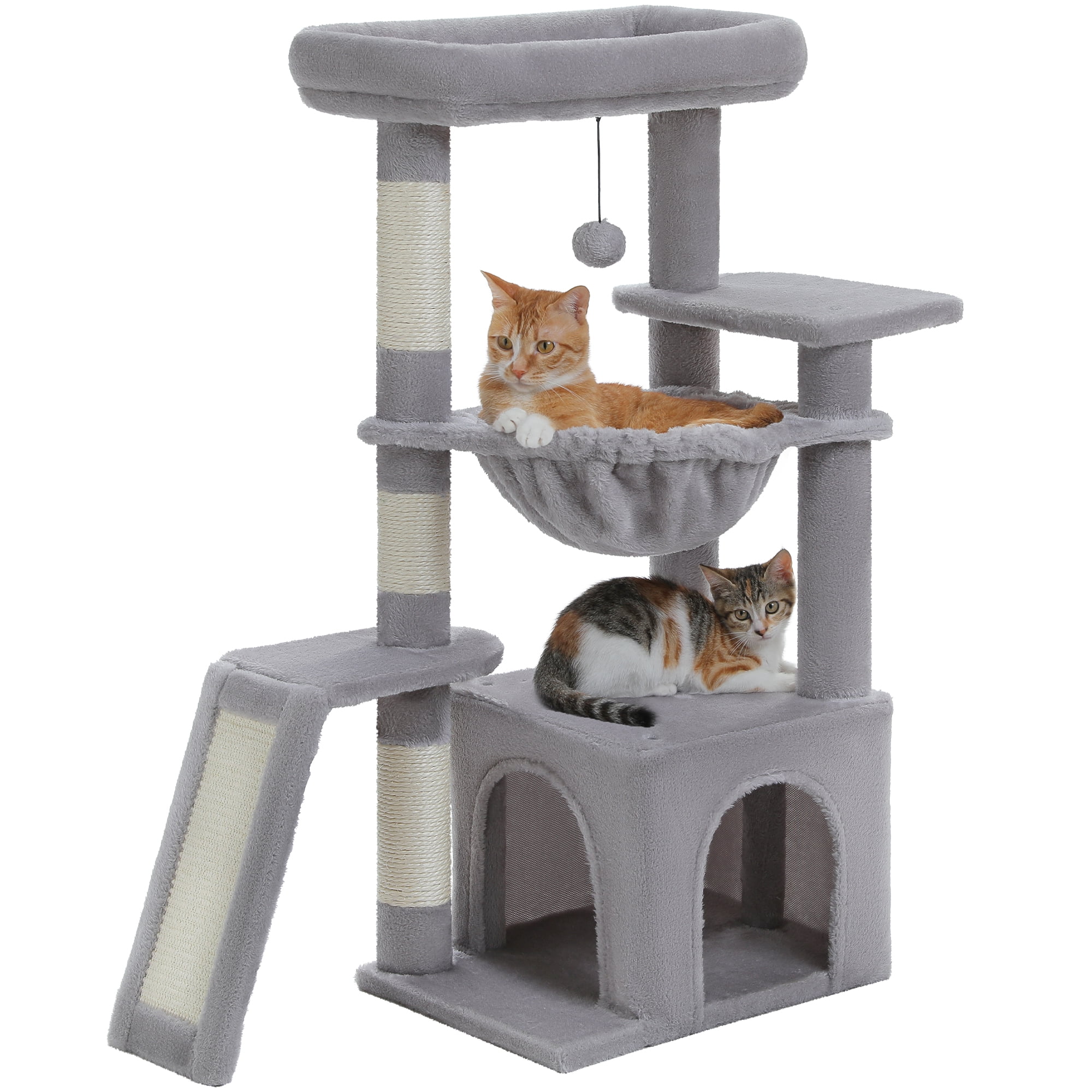 PAWZ Road 36" Cat Tree for Indoor Cats with Cat Condo Scratch Posts Cozy Hammock and Scratch Ladder, Gray