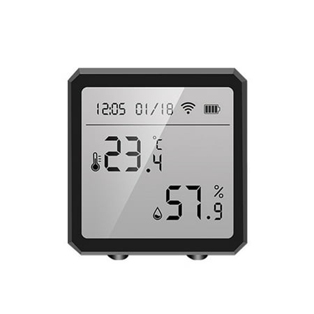 

Hhdxre Smart WiFi Thermometer Hygrometer Voice Control Wireless Room Temperature Humidity Sensor Battery Powered Household(Black)