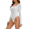 thumbnail image 4 of INSPIRE CHIC Women's Long Sleeve Bodysuit Slim Fit V Neck Tummy Control Brief Shapewear S White, 4 of 5