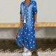 thumbnail image 2 of Gibobby Vestido Mujer Casual de Playa Verano Vestido de mujer de manga media con estampado de informal con cuello largo para mujer(Azul,XL), 2 of 5