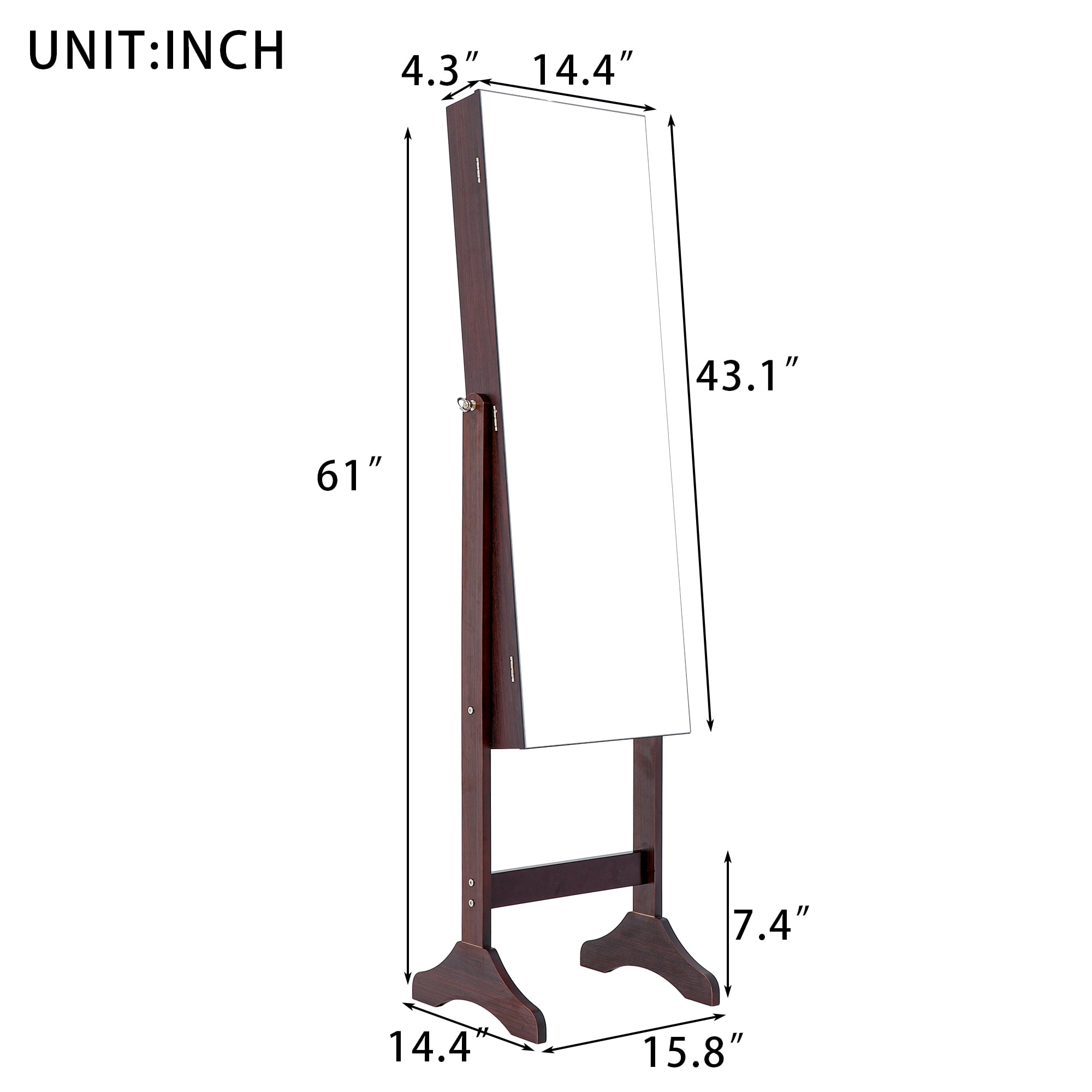 Resenkos LED Light Jewelry Armoire with Full-Length Mirror, Brown Standing Mounted Lockable Jewelry Organizer Cabinet Resenkos LED Light Jewelry Armoire with Full-Length Mirror, Brown Standing Mounted Lockable Jewelry Organizer Cabinet