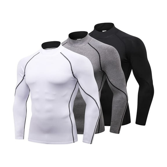 LANBAOSI Men's Compression Mock Neck Long Sleeve Quick-Drying Cool Dry Shirts, 3 Pack, Size XL