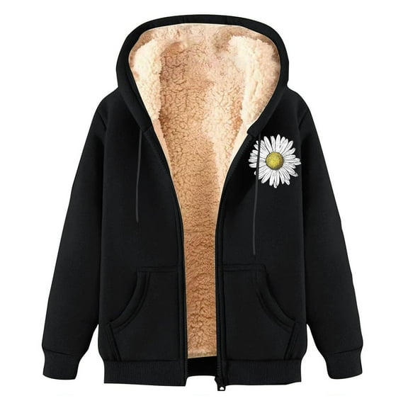 Women's Plus Size Hooded Coat Winter Warm Lamb Print Cardigan Outerwear Casual Long Jacket