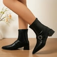 thumbnail image 6 of Roncen Women's Pointed Toe Block Heel Ankle Boots - Wide Width Autumn Winter Comfort Platform Shoes with Belt Buckle Detail in Solid Colors, Low Heel Ankle Boots, 6 of 9