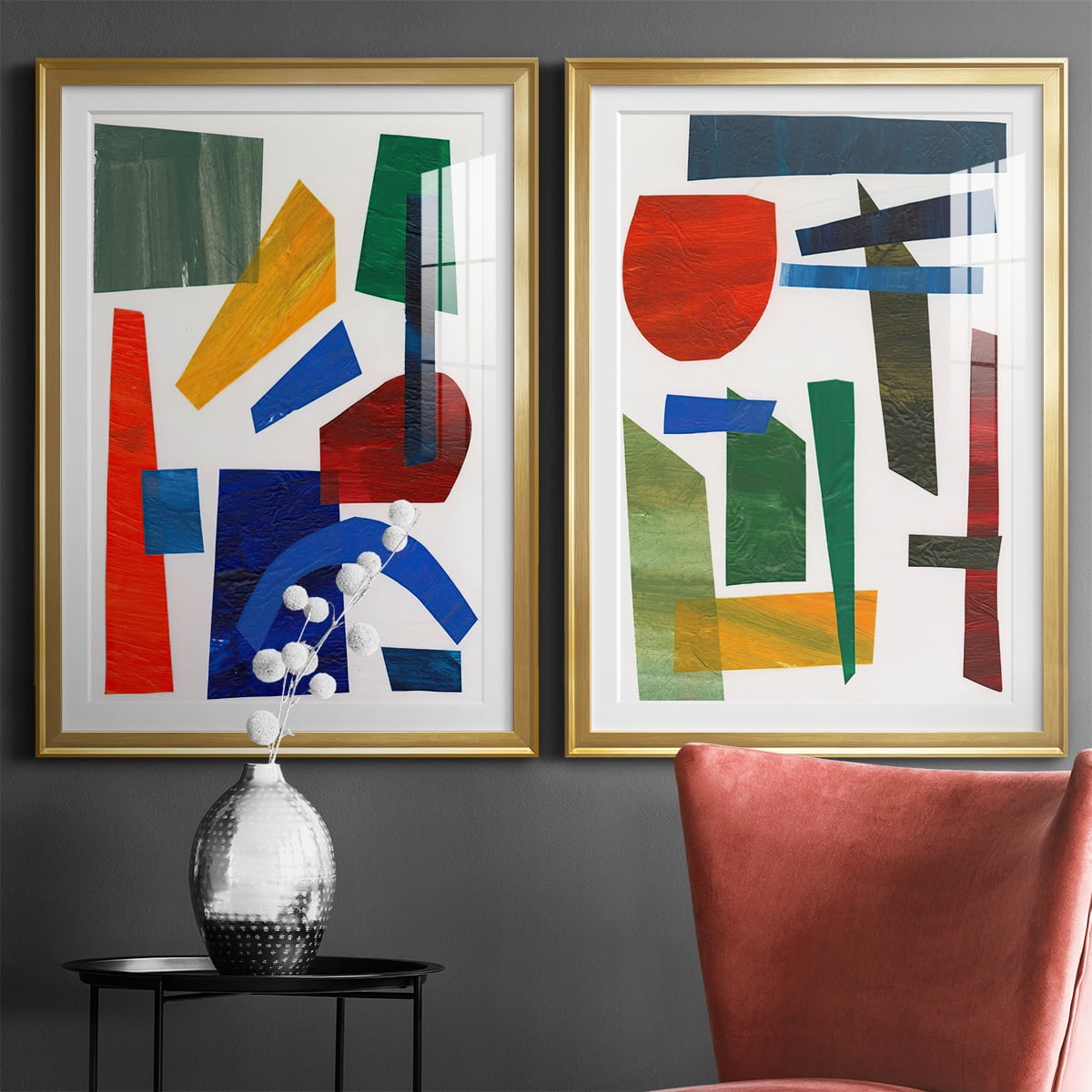 Wexford Home Colorful Shapes I Premium Framed Print, 30.5" x 42.5" - Ready to Hang, Gold (Set of 2)
