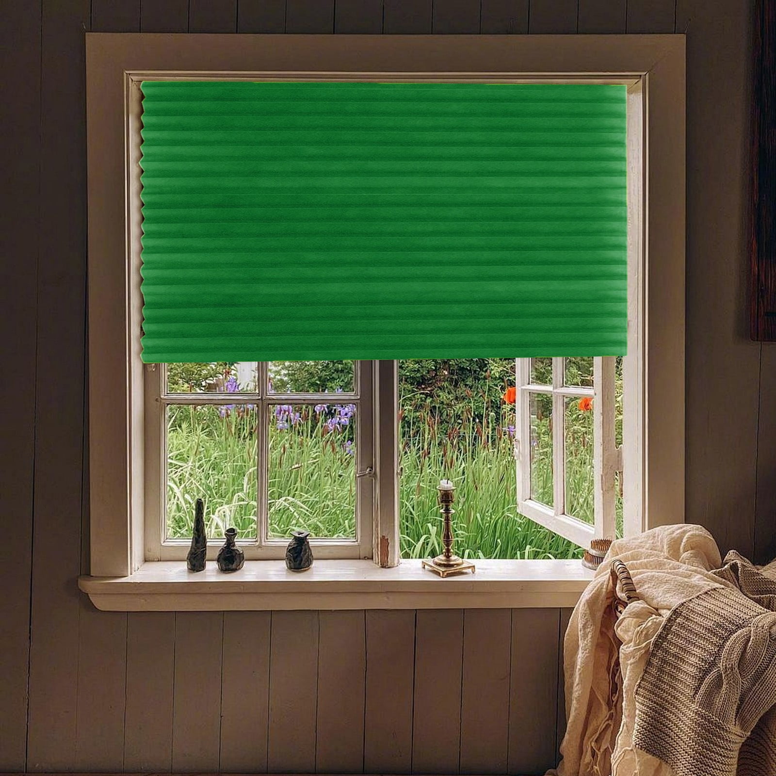 ZMKIAG No Tools Adhesive Pleated Blackout Blinds – Window Shades, No Drill Temporary Blinds, Cordless Room Darkening Paper Shades – For Office, Living Room, Bedroom