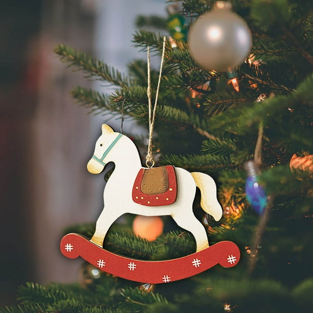 pstuiky Adorno navideño de madera con forma de árbol de Navidad, estilo vintage pintado.