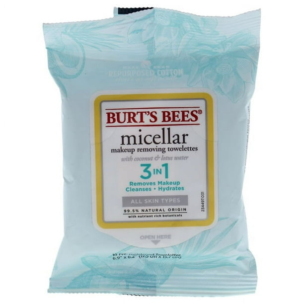 Toallitas desmaquillantes micelares - Coco y loto de Burts Bees para mujeres - Toallitas de 10 piezas