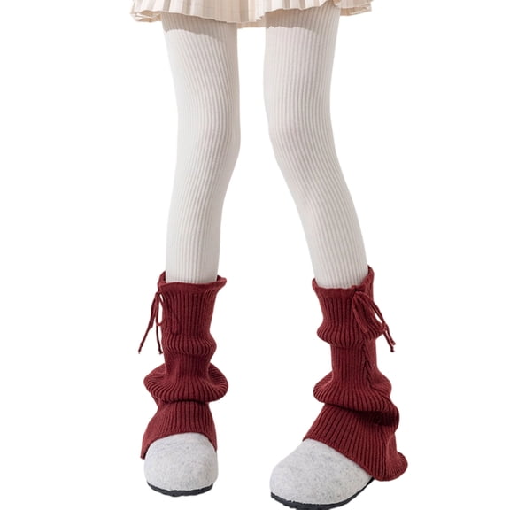 Ribbed Knit Flared Slouchy Leg Warmers with Drawstring Bows for Women Footless Socks Solid Color Winter Boot Covers