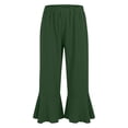 thumbnail image 4 of Summer Capris New Linen Capri Pants for Women Summer Casual Wide Leg Drawstring Elastic Waist Ruffle Hem Capris with Pockets Green-a XL, 4 of 8
