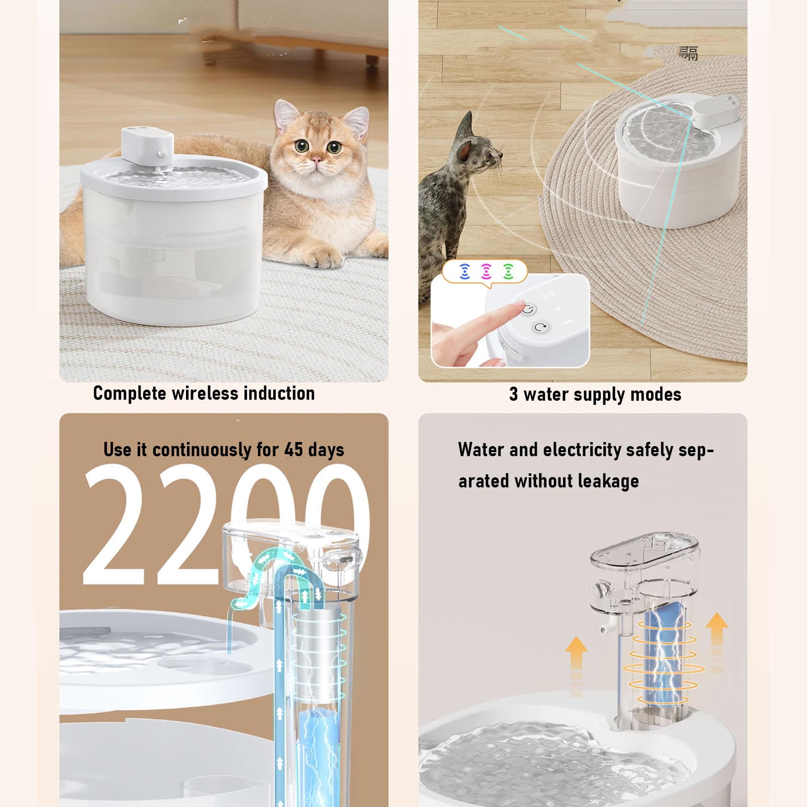 Suodoka 2.5L Wireless Cat Water Fountain, Rechargeable Battery Operated Automatic Pet Water Dispenser with Filters, Quiet Circulating Drinking Fountain for Cats and Small Dogs (84.5 oz / 2.5 L)